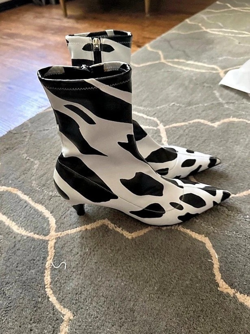 Alexander McQueen Cow Print Pointed-Toe Ankle Boots